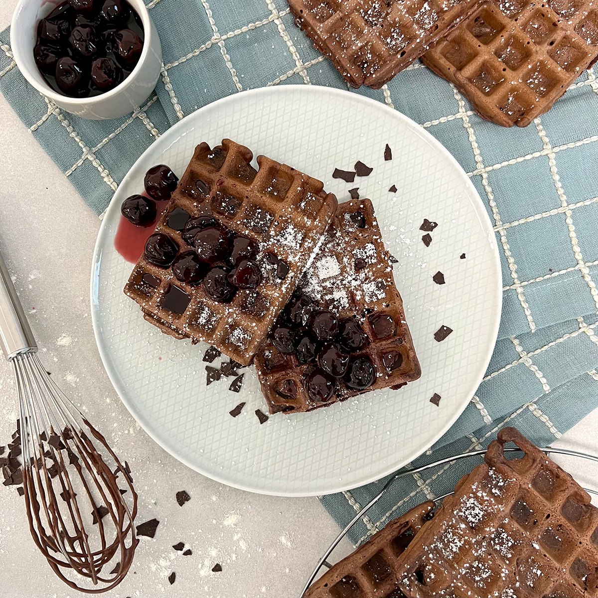 Schokoladenwaffeln mit Amarena Kirschen