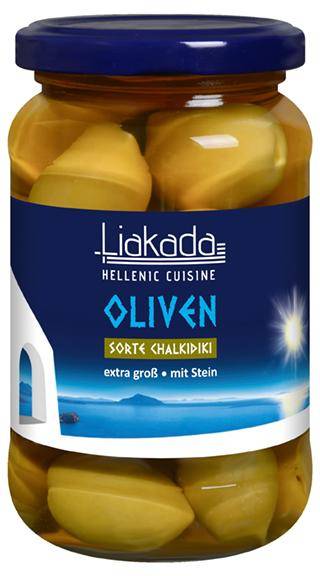 Grüne Oliven Sorte Chalkidiki extra groß mit Stein