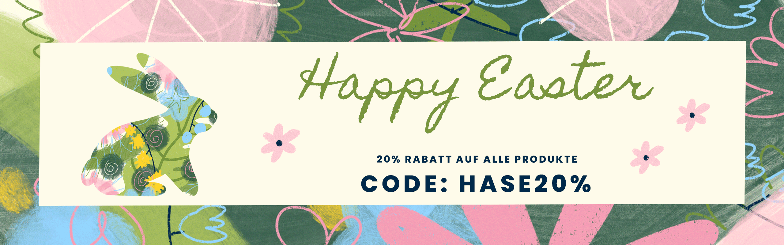 modern gestalter Osterhase mit Rabattangebot 20% auf alle Produkte Code HASE20%