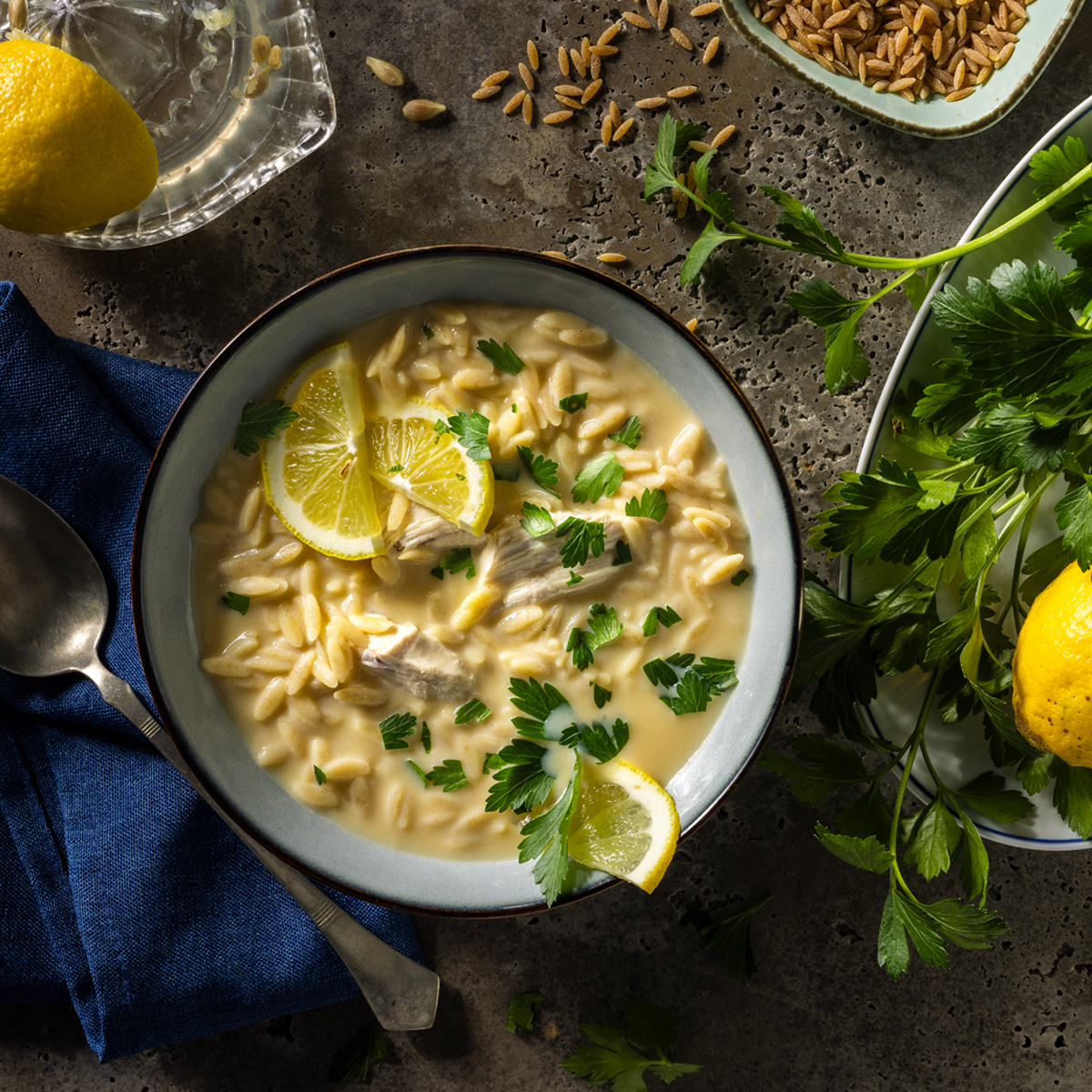 Avgolemono mit Vollkorn-Kritharaki