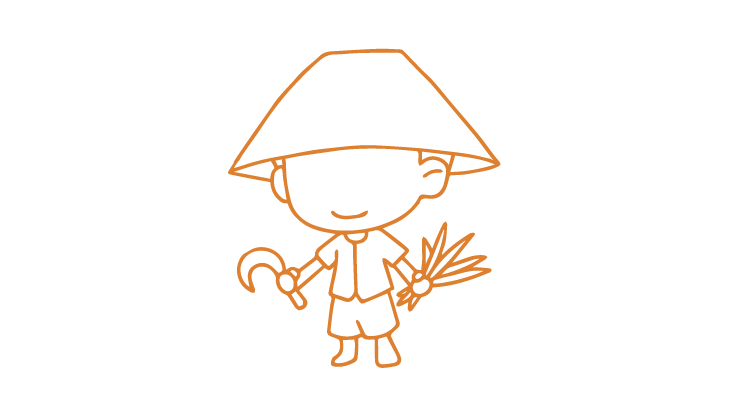 lächelnden Figur mit traditionellem vietnamesischem Kegelhut.