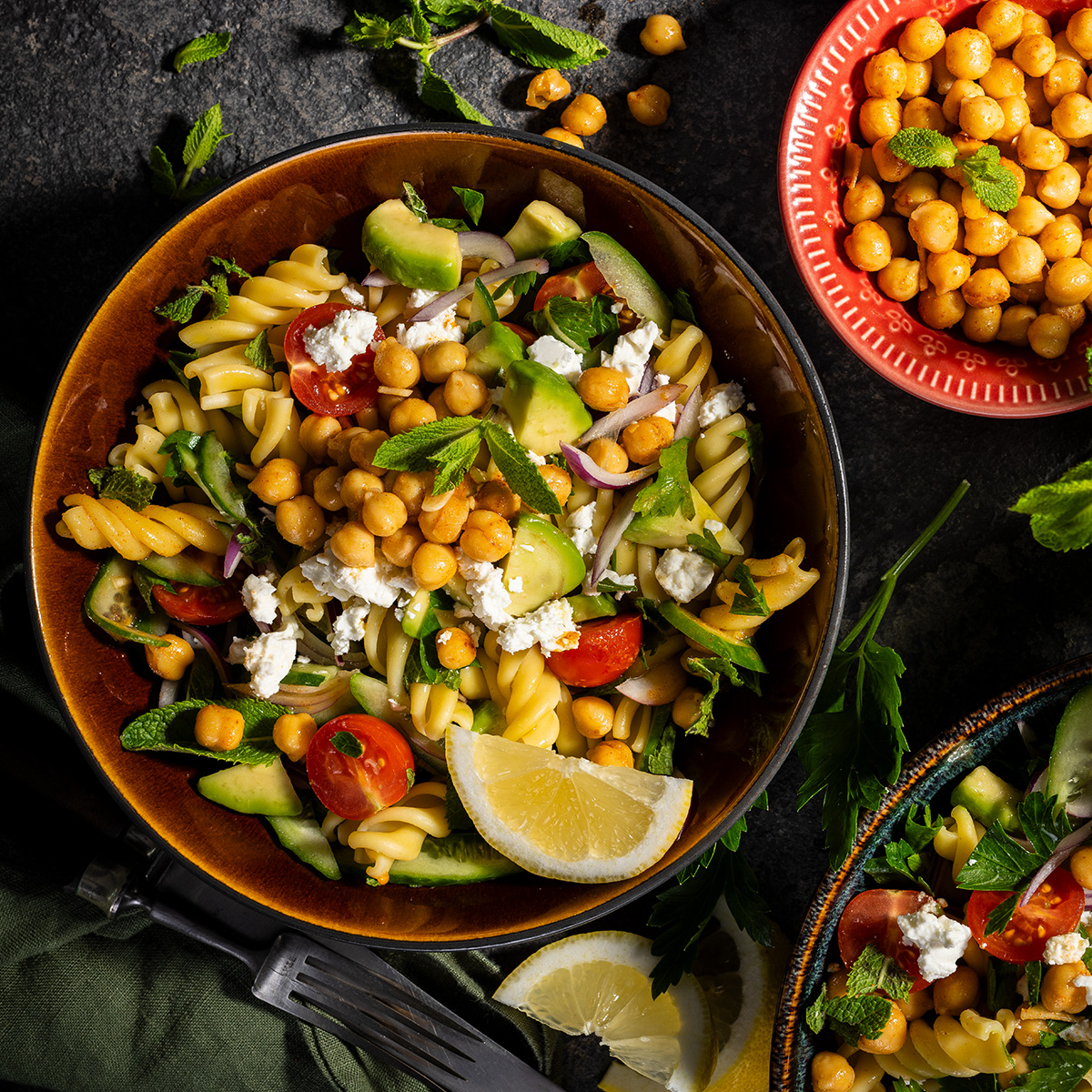 Zitronen Nudelsalat mit Kichererbsen