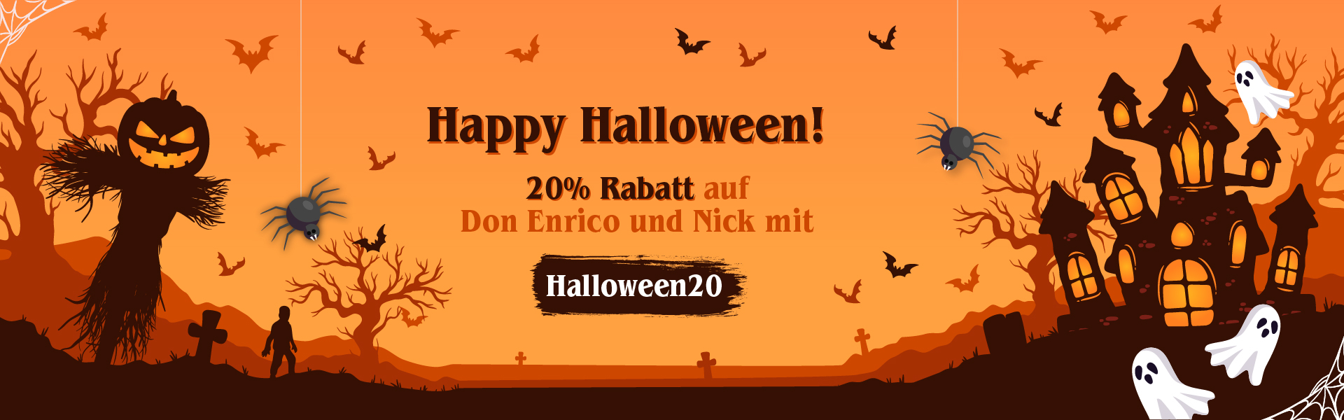 Eine Werbung für Don Enrico und Nick Produkte auf einem Halloween Hintergrund