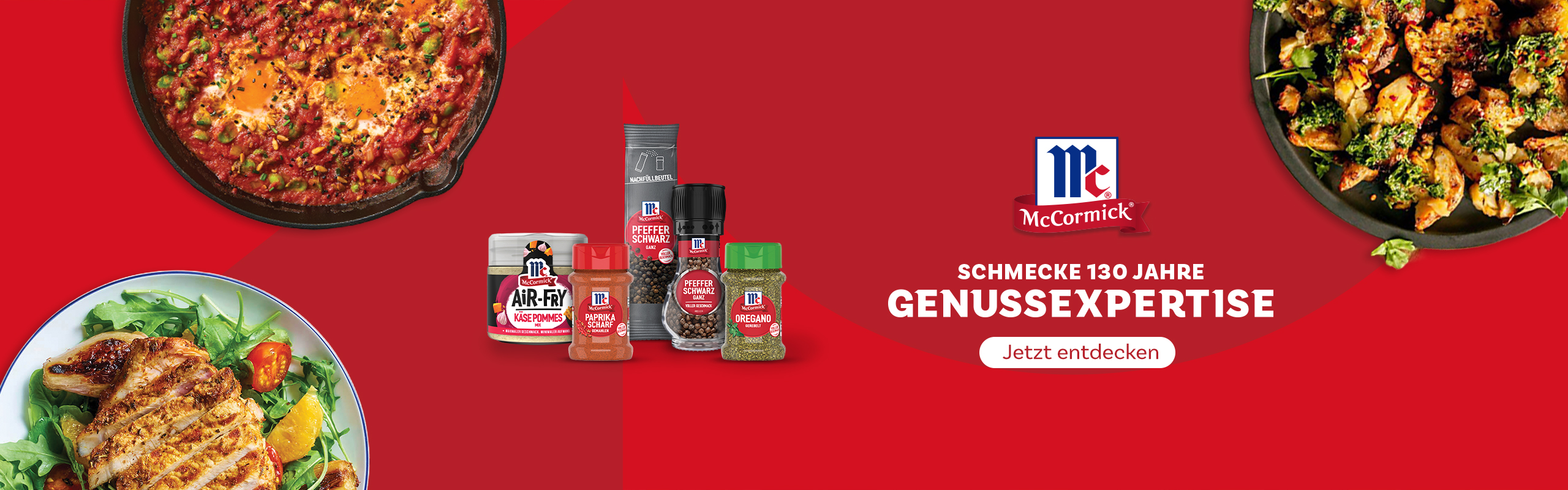 McCormick Banner mit Gerichte und Text "Schmecke 130 Jahre Genussexpertise".