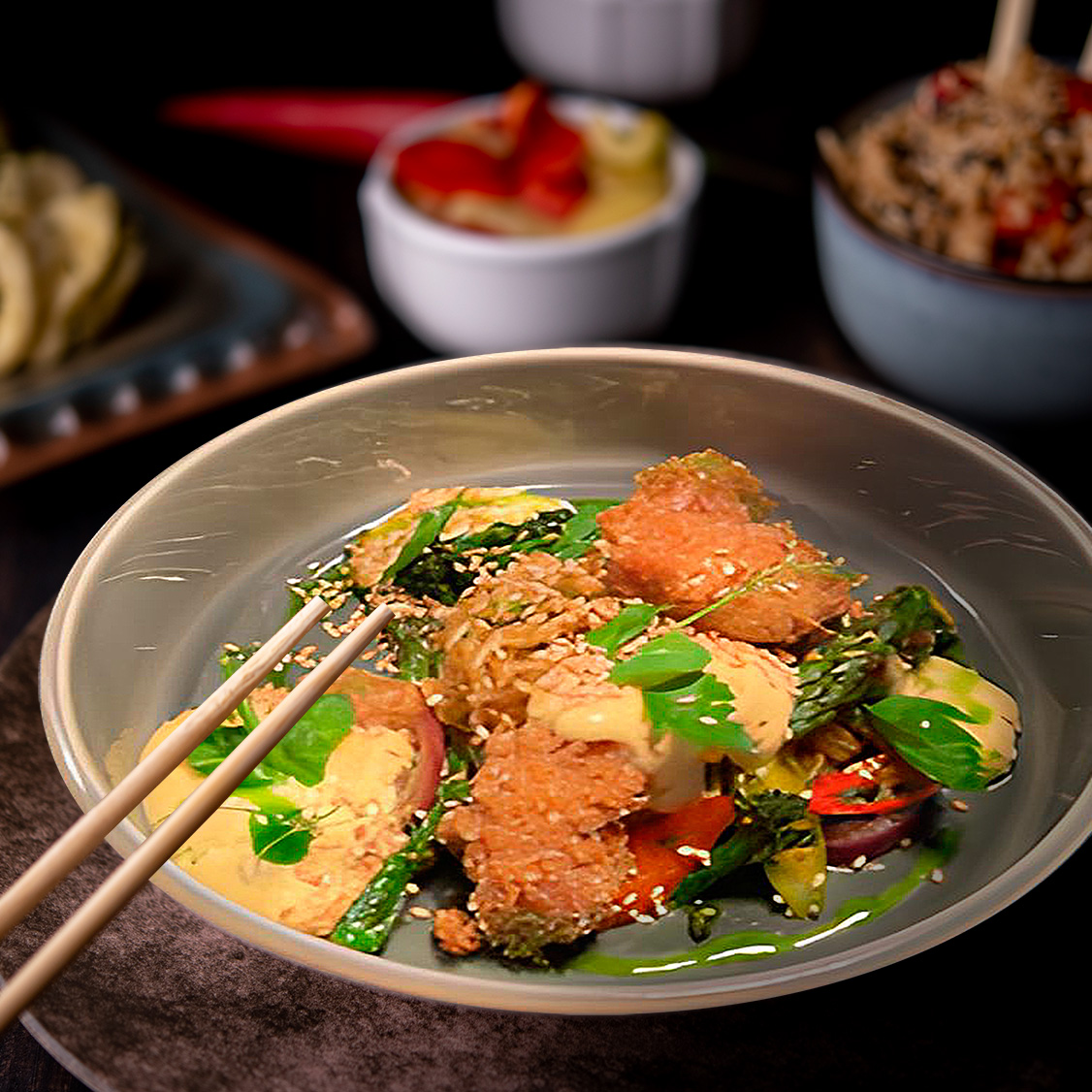 Wok Nudeln mit Wasabi-Hollandaise