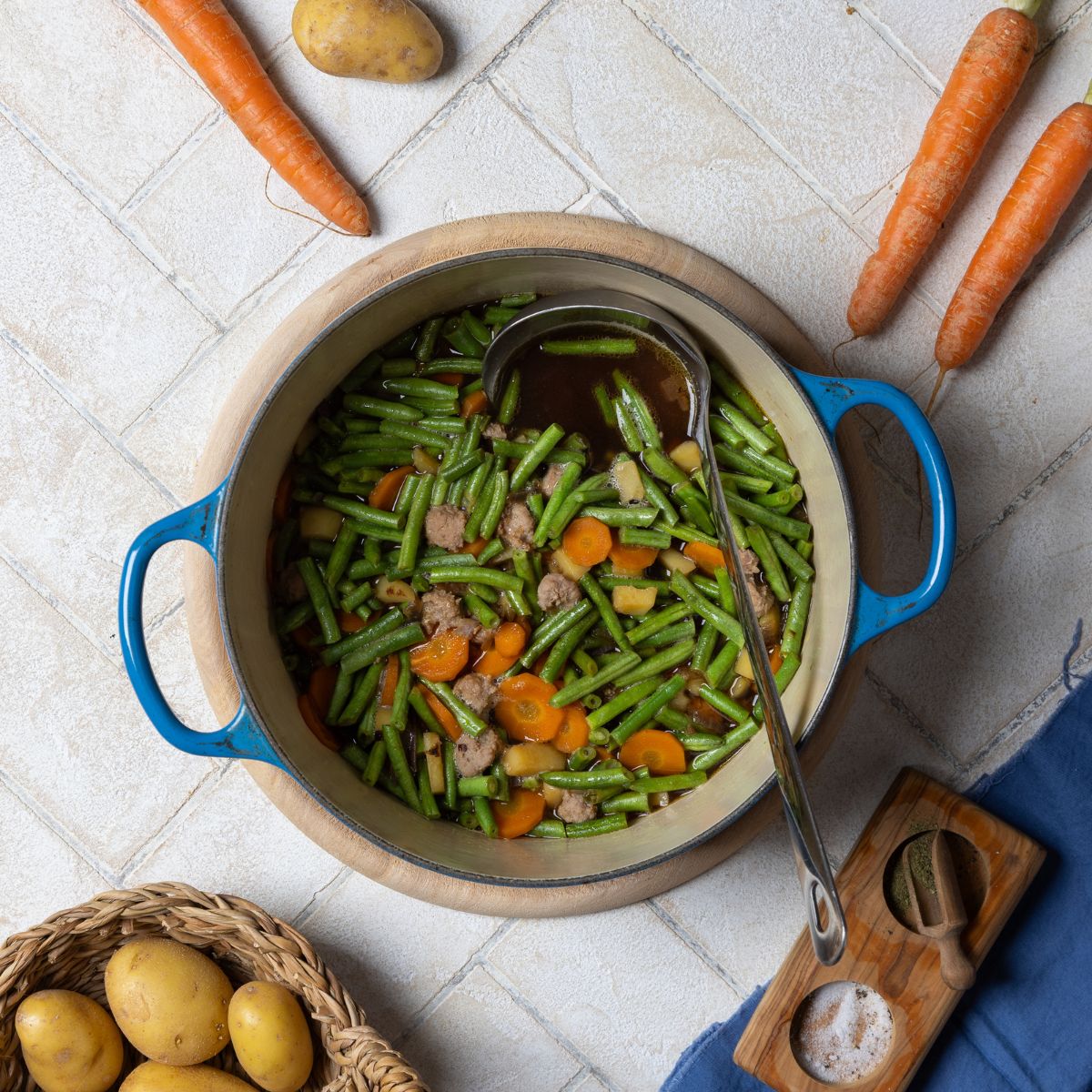 grüne Bohnen Eintopf mit Fleischklößchen