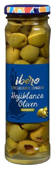 Grüne Hojiblanca Oliven entsteint