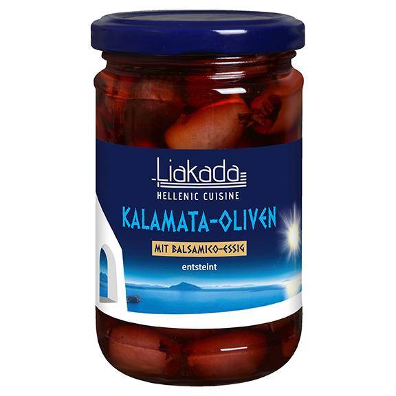 Kalamata-Oliven mit Balsamico-Essig entsteint